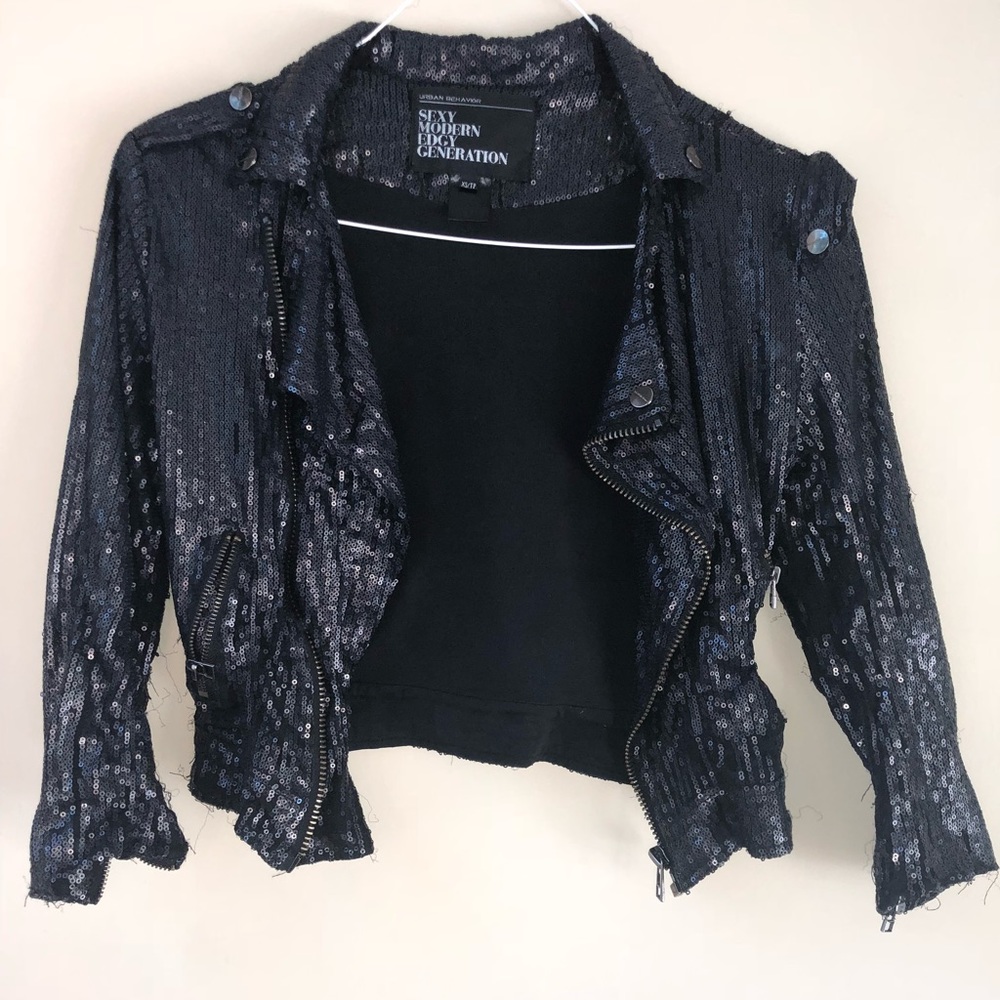 Black sequin party jacket zip up rugged fun cute